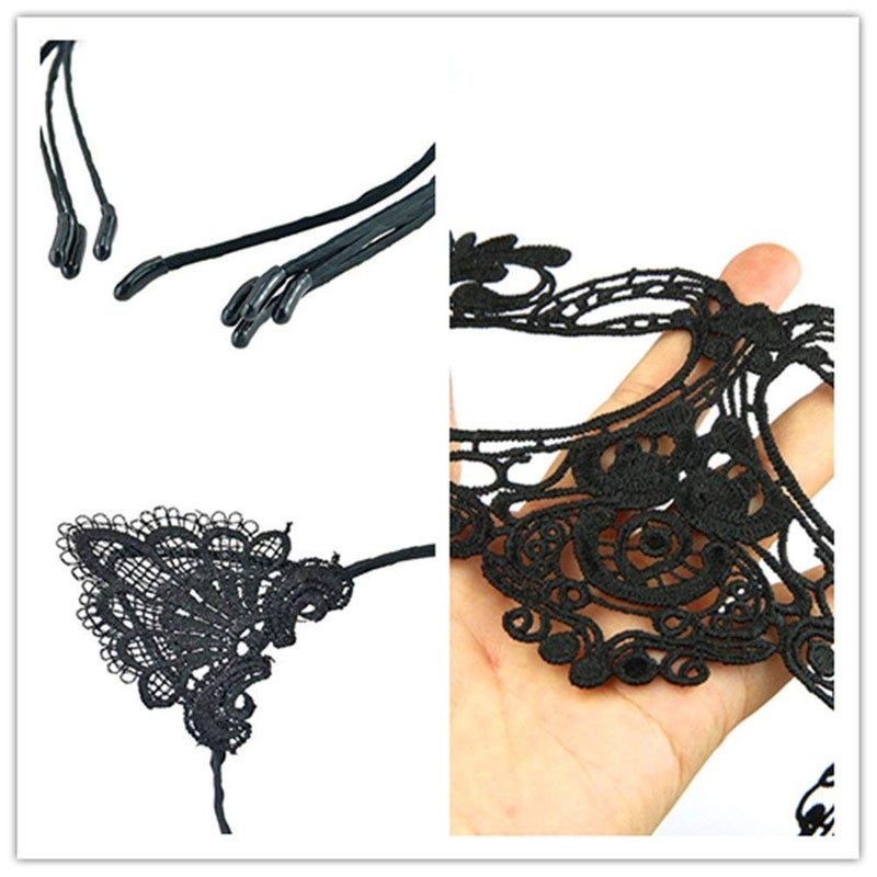 AISIBO Fashion Cat Ears Headband Lace Eye Mask Costume Couples Cute Sexy Women Lady Eyemask Masquerade Mask Hair Elastic Hoop for Carnival Party Prom Ball Halloween Christmas Cosplay (Black) - Image 4